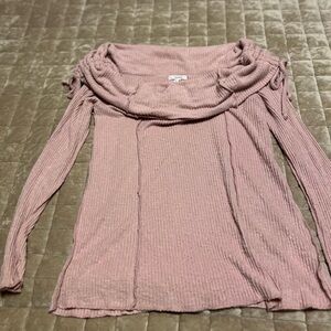 Maurices Pink Cowl Neck Sweater with Ribbed Texture